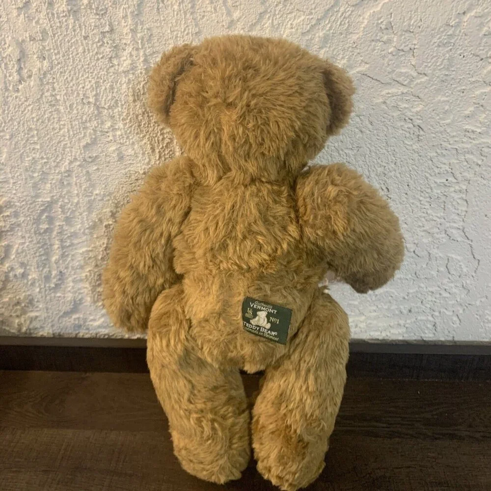Vermont Teddy‎ Bear 16” Long Fur Jointed Birthday Girl Plush Satin Dress